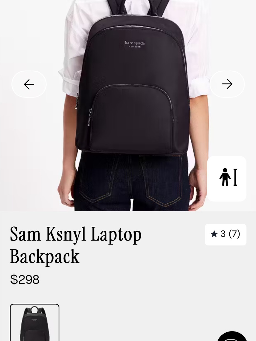 kate spade black backpack with front zip pocket